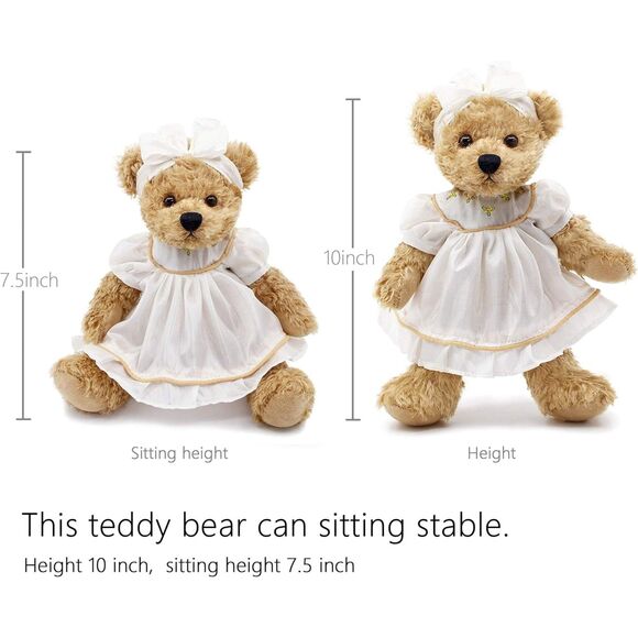 10" Oitscute White Small Teddy Bear with Cloth Stuffed Animal Soft Plush Toy - Picture 3 of 6